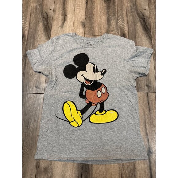 Disney Mickey Mouse Graphic T-Shirt Gray Short Sleeve Crewneck M 38/40 Cotton Bl - Picture 1 of 5